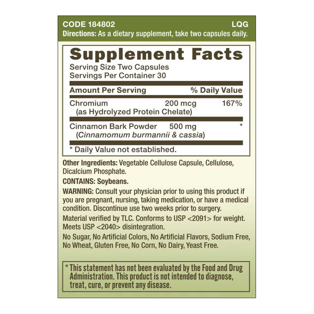 Supplement - GNC Cinnamon & Chromium,  60 capsules 