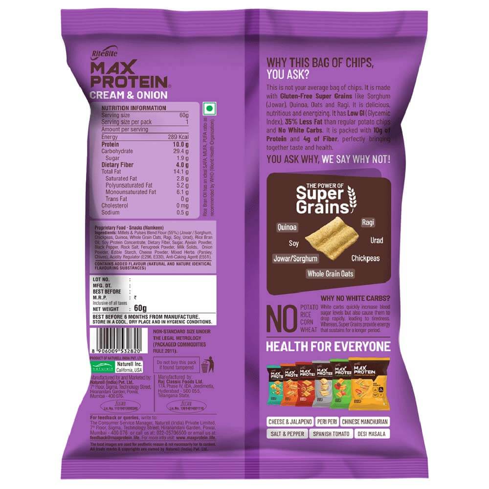 2 - RiteBite Max Protein Chips,  60 g  Cream & Onion 
