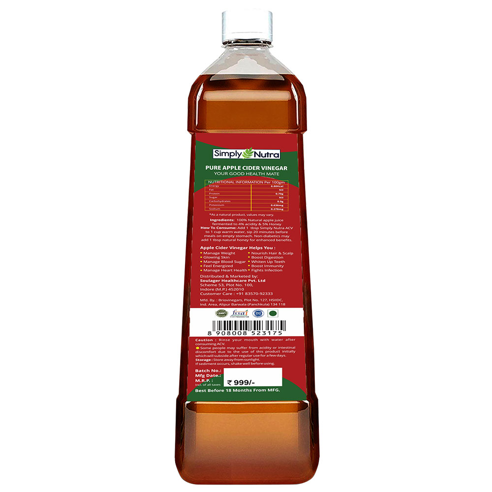 back - Simply Nutra Pure Apple Cider Vinegar with Mother,  0.5 L  Unflavoured 