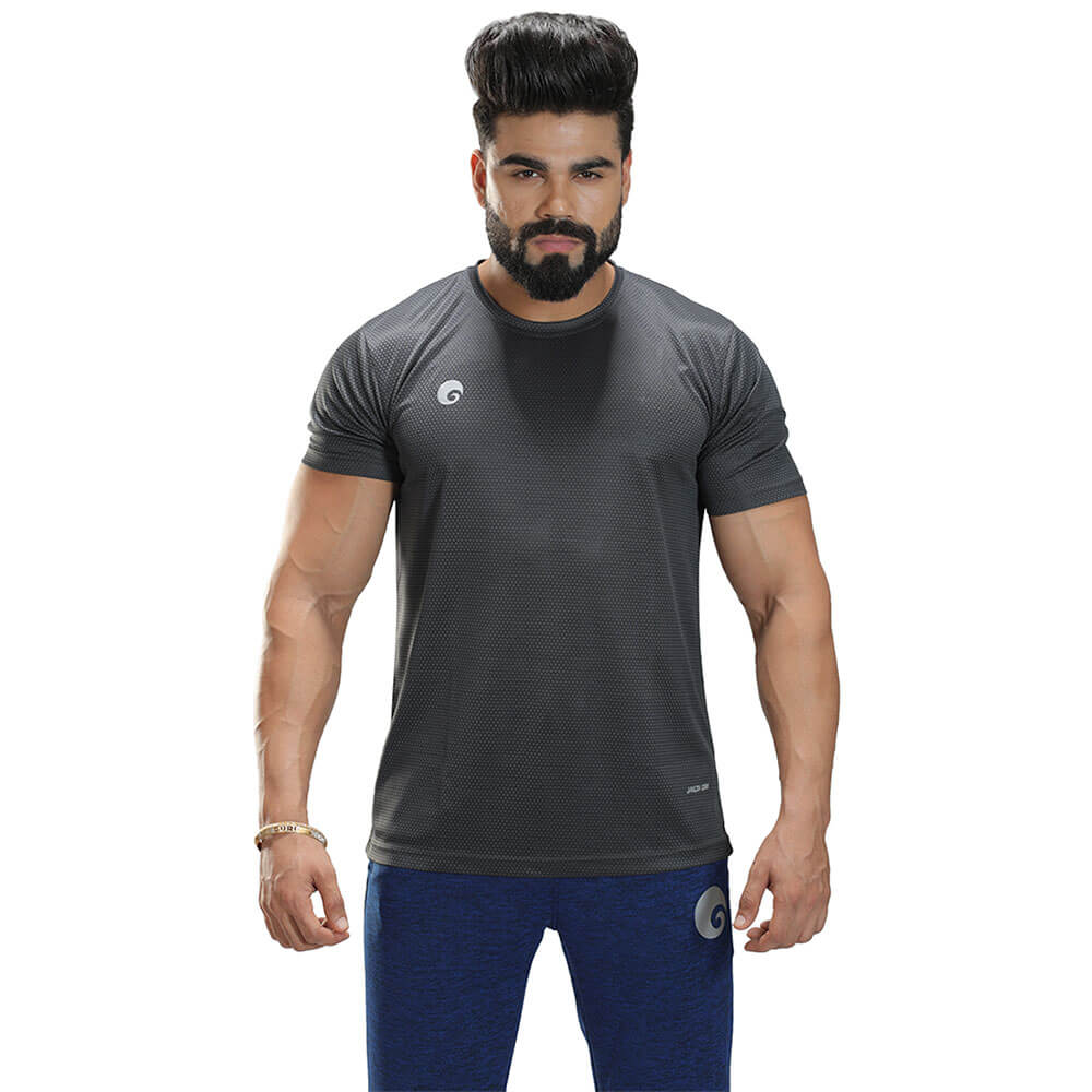 1 - Omtex Gym Polyester T Shirt TS1801,  Dark Grey  XL 