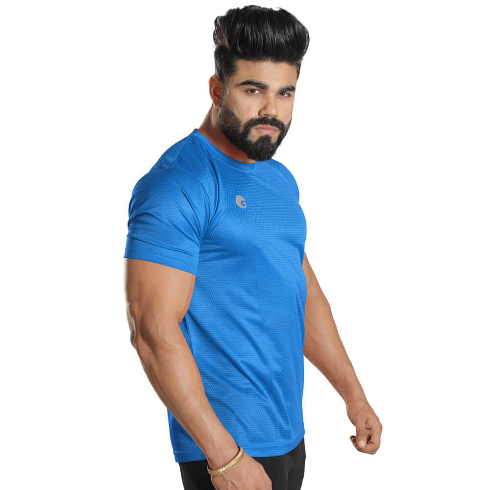2 - Omtex Gym Polyester T Shirt TS1801,  Sky Blue  XL 
