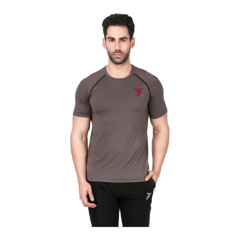 1 - Fitinc Round Neck Gym T Shirt,  Grey  Small 