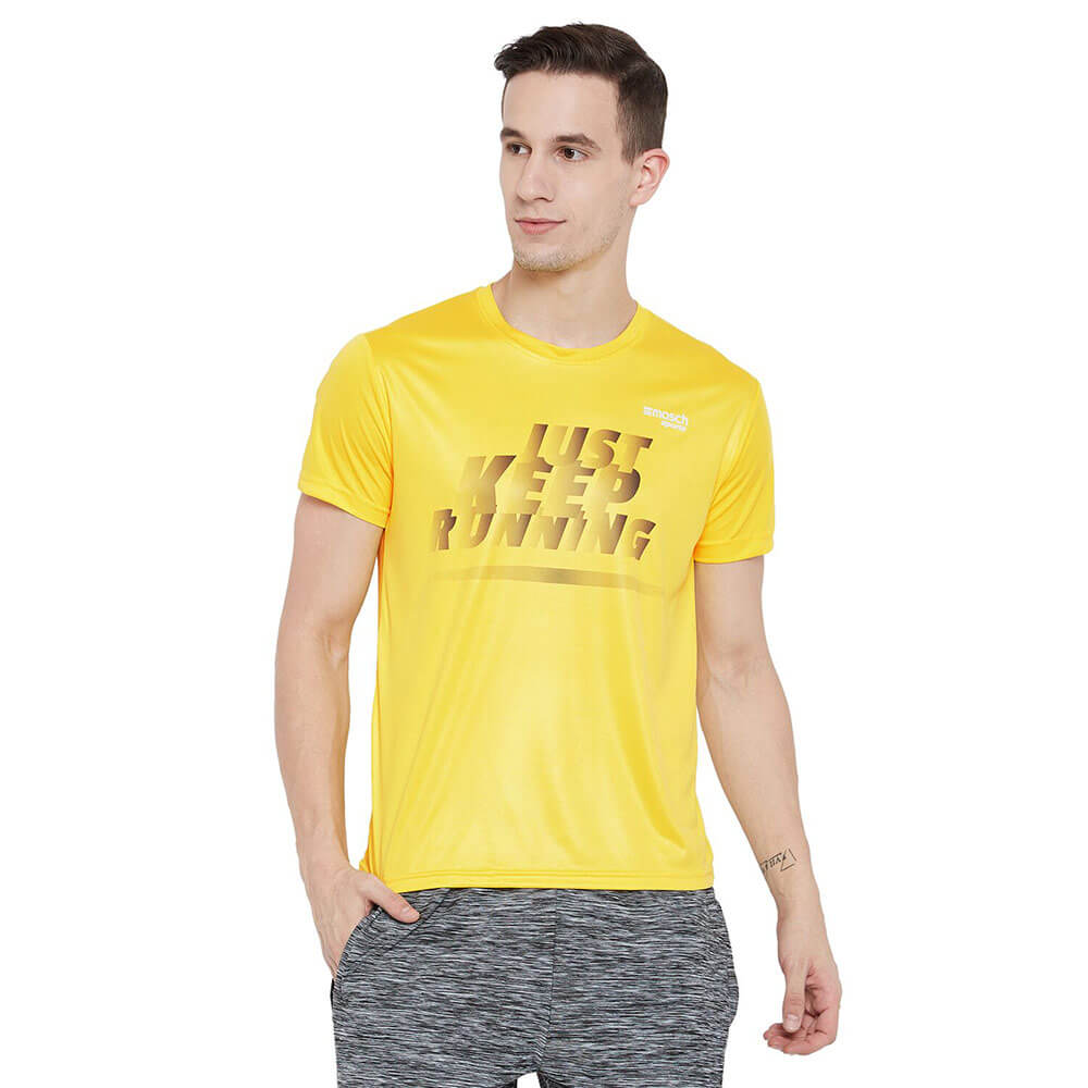 1 - Masch Mens Just Keep Running T Shirt,  Yellow  XL 