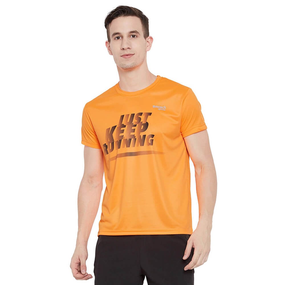 Masch Mens Just Keep Running T Shirt,  Fluorescent Orange  Medium 