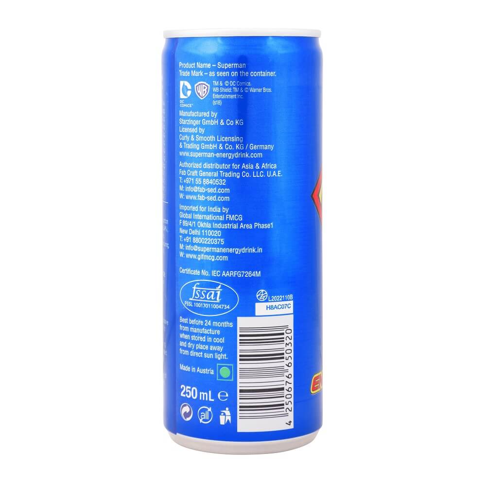 back - Superman Energy Drink,  250 ml  Unflavoured 