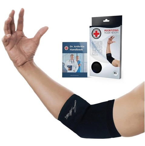 1 - Dr. Arthritis Elbow Compression Sleeve,  Black with Hand Book  XL 