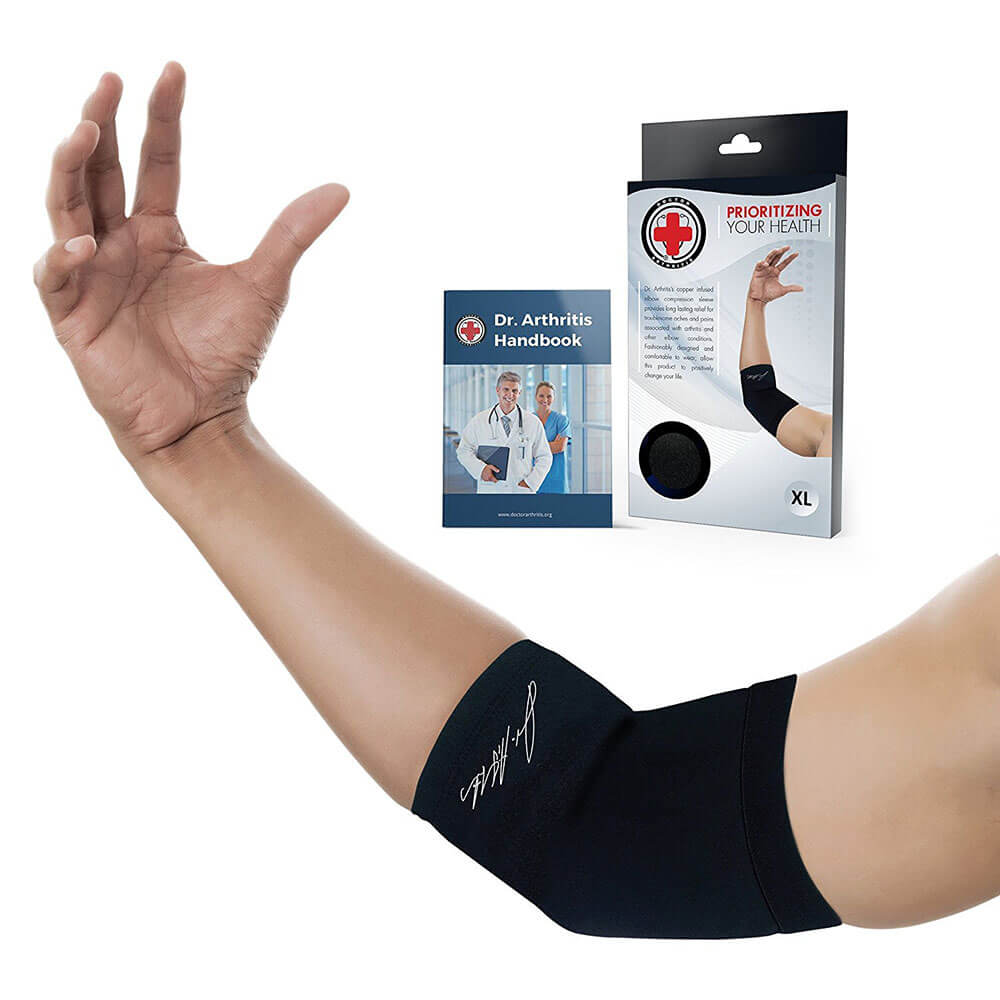1 - Dr. Arthritis Elbow Compression Sleeve,  Black with Hand Book  XL 