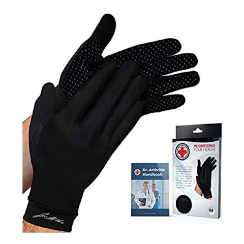 3 - Dr. Arthritis Copper Infused Gloves,  Black with Hand Book (Pair)  Large 