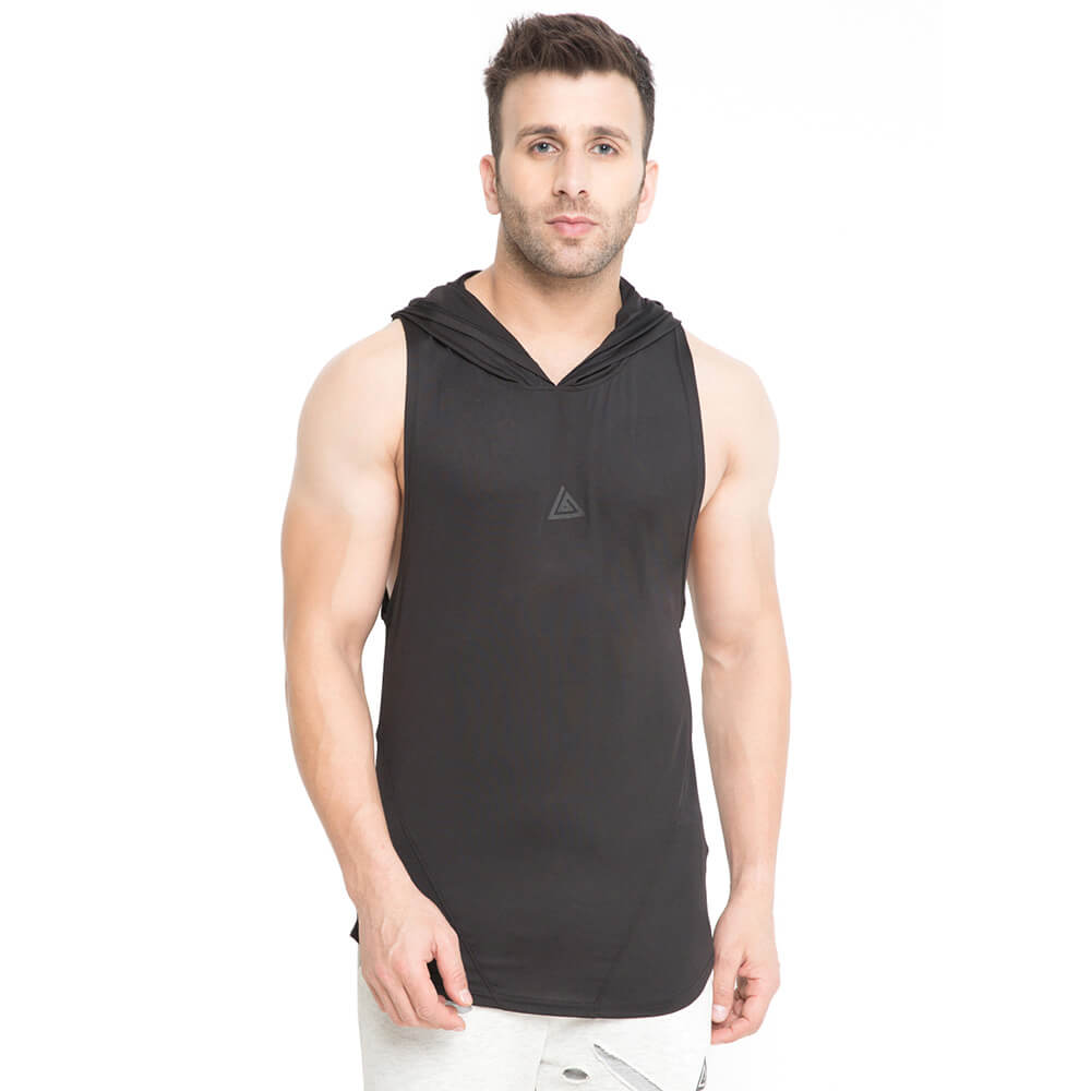 1 - Aesthetic Bodies Men's Drop Arm Sleeveless Hoodie,  Black  Large 