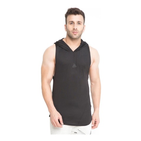 1 - Aesthetic Bodies Men's Drop Arm Sleeveless Hoodie,  Black  XS 