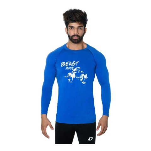 DK Active Wear Full Sleeve Gym T Shirt (Beast Mode),  Royal Blue and White  Large 