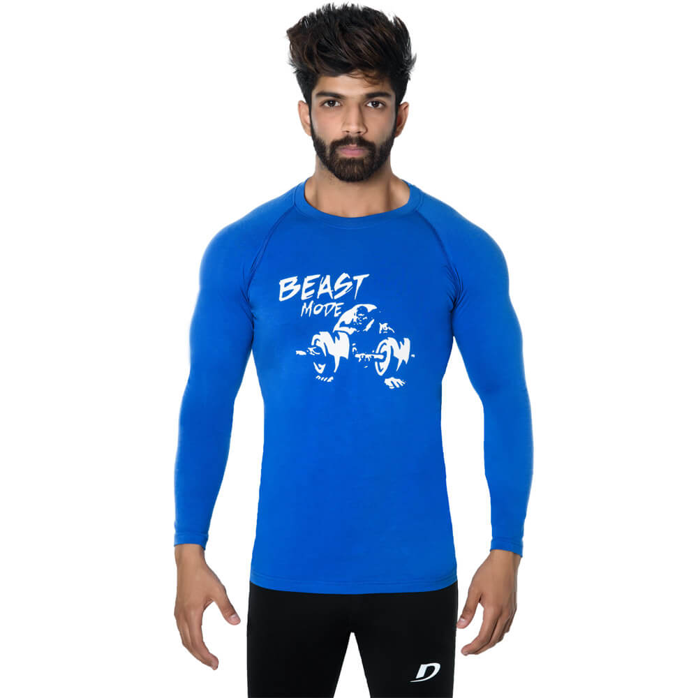 DK Active Wear Full Sleeve Gym T Shirt (Beast Mode),  Royal Blue and White  Large 