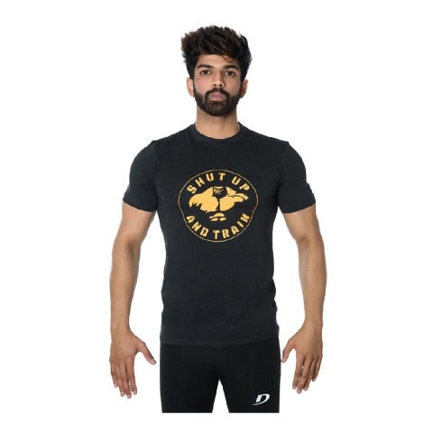 1 - DK Active Wear Half Sleeve Gym T Shirt (Hulk),  Black and Yellow  XL 
