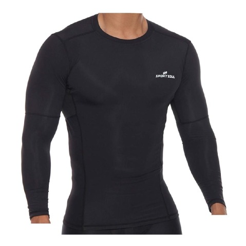SportSoul Nylon Compression Skin Tight Full Sleeve Gym Tshirt (with Waterproof Carry Pouch), Black Small