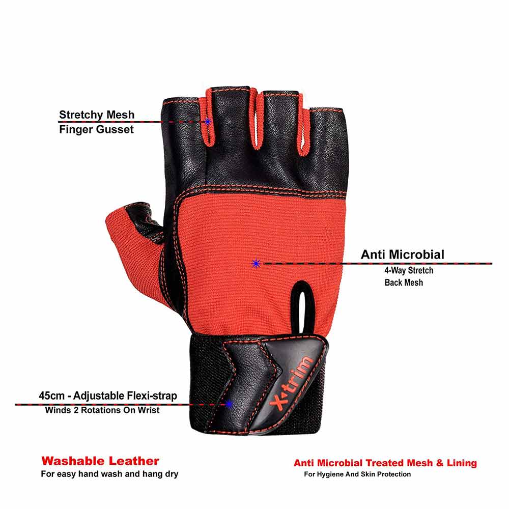 3 - Xtrim Unisex Macho Leather Gym Workout Wrist Wrap Gloves,  Red  XXL 