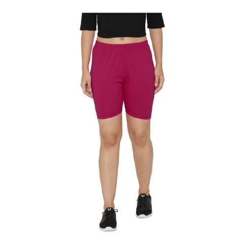 3 - N Gal Cotton Lycra Women's Thigh Length Cycling Yoga Workout Casual Shorts,  DarkRani  Large 