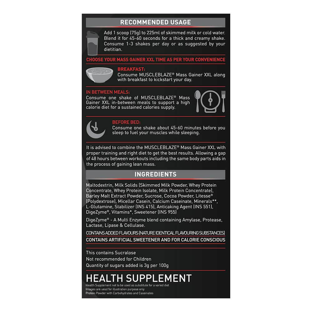 NRecommendedUsage - MuscleBlaze Mass Gainer XXL,  2.2 lb  Cookies & Cream 