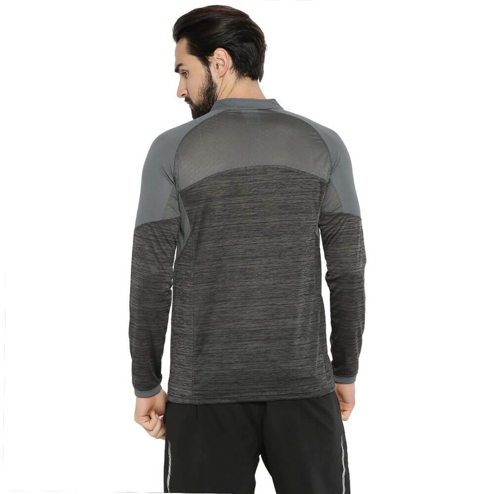 1 - Campus Sutra Solid Men Mandarin Collar T Shirt,  Grey & Black  Small 