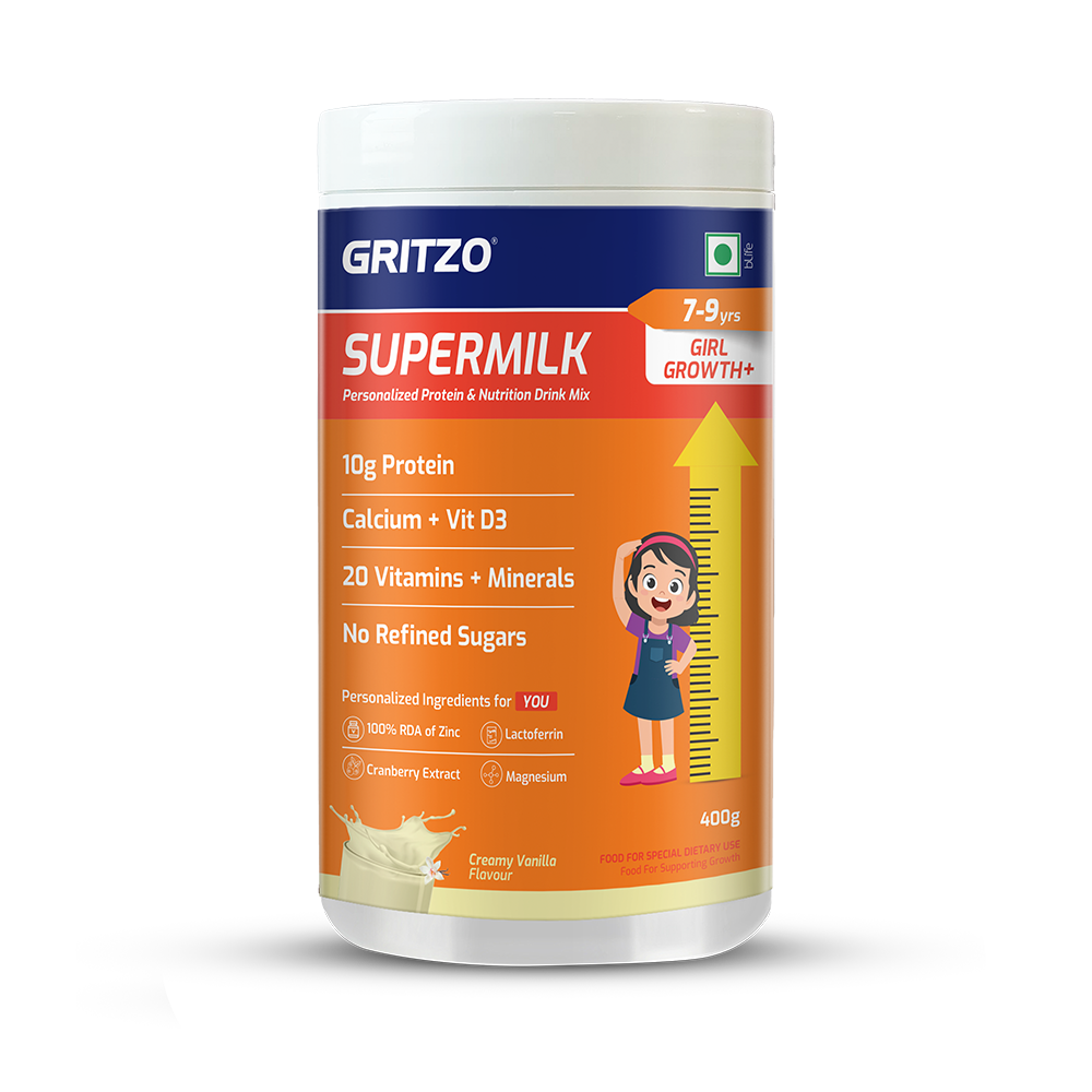 Supermilk Growth+(Formerly Height+) for Girl 7 to 9 years, 400 g Creamy Vanilla 7-9 Yrs Girl Growth+(Formerly Height+) With Unrefined Sugar