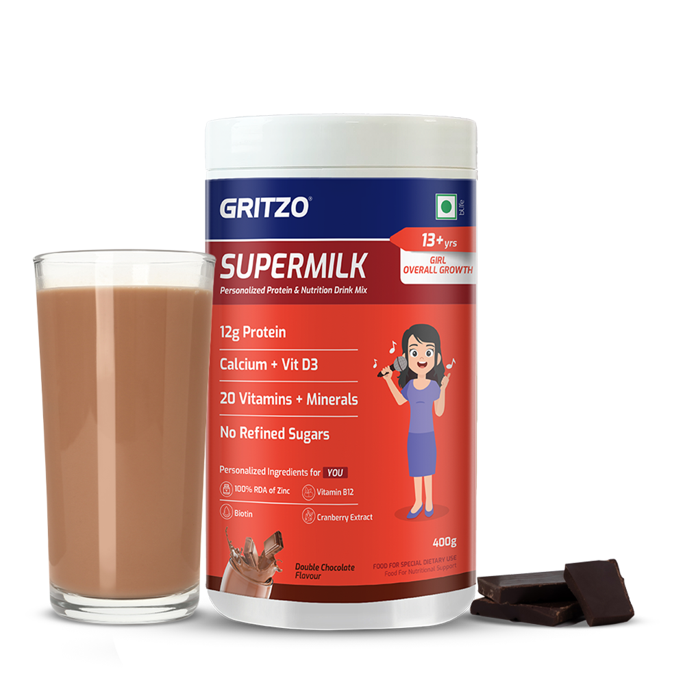 1 - Supermilk Overall Growth for Girl 13+ years, 400 g Double Chocolate 13+ Yrs Girl Overall Growth With Unrefined Sugar