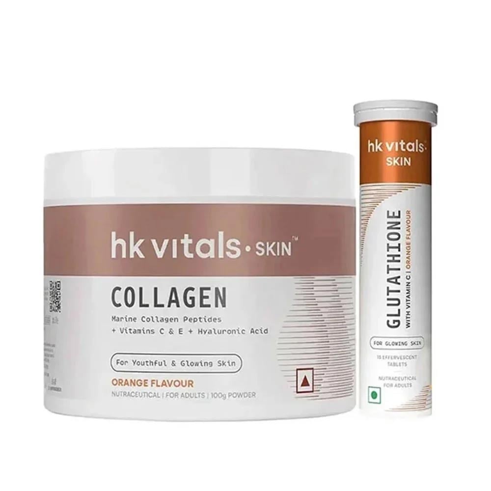Skin Radiance Collagen 100 g & Glutathione Effervescent Orange 15 Tabs Combo