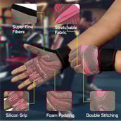 2 - Fitsy Gym Gloves with Wrist Support for Women,  Pink  Large 