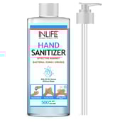 10 - INLIFE Hand Sanitizer with 70% Alcohol Based,  Fragrance Free  500 ml  Germ Protection, Anti-Bacterial with Pump 