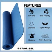 2 - Strauss TPE Eco Friendly Yoga Mat,  Blue  6 mm 