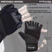 4 - Strauss Leather Gym Gloves with Wrist Wrap, Black Medium