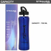 4 - Strauss Spark Stainless Steel Bottle,  Metal Finish Blue  750 ml 