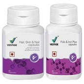 Vestige Hair Skin & Nail + Folic & Iron Plus Combo, 2 Piece(s)/Pack Unflavoured