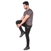 6 - Fitinc Lycra Stretchable Trackpant for Men with Two Side Zipper Pockets,  Black  Medium 