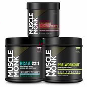 1 - Muscle Monk Workout Essentials Monthly Stack - BCAA 2:1:1, Pre-workout (Green Apple), Creatine Monohydrate Combo of 3,  0.66 lb  30 Servings  Watermelon 