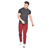 5 - Fitinc Cotton Double Strip Designed Trackpant with Both Side Zipper, Wine Large