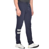 2 - Fitinc Cotton Double Strip Designed Trackpant with Both Side Zipper, Navy Blue Medium