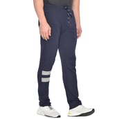 2 - Fitinc Cotton Double Strip Designed Trackpant with Both Side Zipper, Navy Blue Small