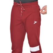 4 - Fitinc White Striped Cotton Trackpant with Both Side Zipper,  Wine  Small 