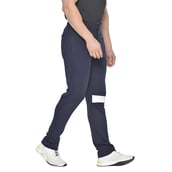 1 - Fitinc White Striped Cotton Trackpant with Both Side Zipper,  Navy Blue  XL 