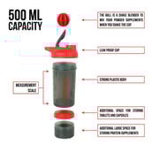 3 - Pro Nutrition & Fitness Shaker,  Red  500 ml 