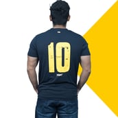 2 - MuscleBlaze Phirse Zidd Kar Gym Dryfit T-Shirt 10 years Print,  Navy  Large 