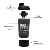 2 - GHC Nutrigize Screw Cap Leakproof Shaker with Compartment, Black 600 ml