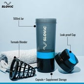 4 - SLOVIC Protein Shaker with Tornado Mesh,  Brown/Blue  500 ml 