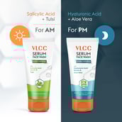 3 - VLCC Acne Defense & Hydra Nourish Serum Face Wash AM & PM Combo,  150 ml  with Tulsi & Aloe Vera 