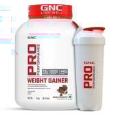 1 - GNC Pro Performance Weight Gainer & White Plastic Shaker 750ml Combo,  6.6 lb  Double Chocolate 