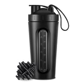 1 - GHC Nutrigize Steel Shaker with Glass Window for Measurement,  Black  700 ml 