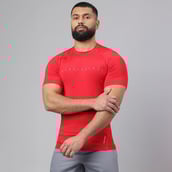 2 - MuscleBlaze Air Tech Compression MuscleTee Half Sleeve,  Red  Small 