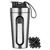 1 - GHC Nutrigize Steel Shaker with Glass Window for Measurement,  Silver  700 ml 