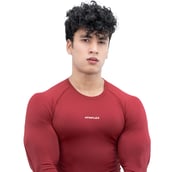 5 - Athflex Men's Full Sleeve Ace Compression T-Shirt,  Small  Maroon 