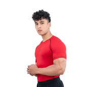3 - Athflex Men's Muscle Fit Half Sleeve Textured Compression T-Shirt, Small Red