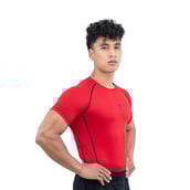 4 - Athflex Men's Muscle Fit Half Sleeve Textured Compression T-Shirt,  Medium  Red 